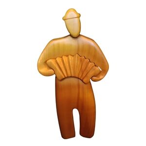 Vincent Bandur Hand Carved Wooden Accordion Player Figurine Artist Signed 2014
